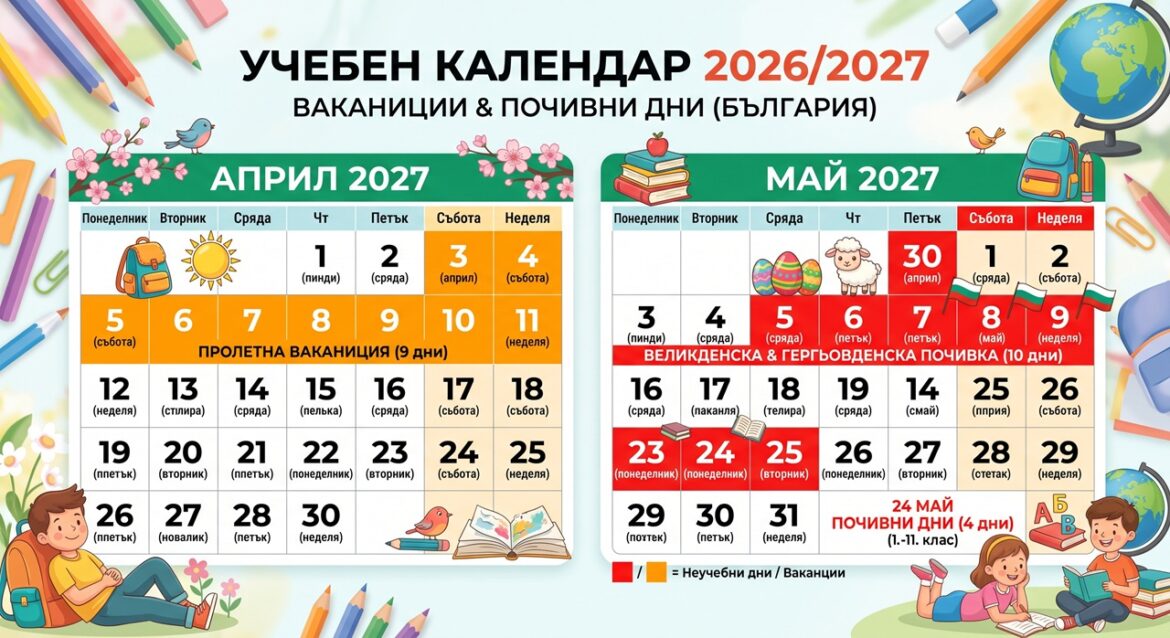 ученически ваканции 2026 2027